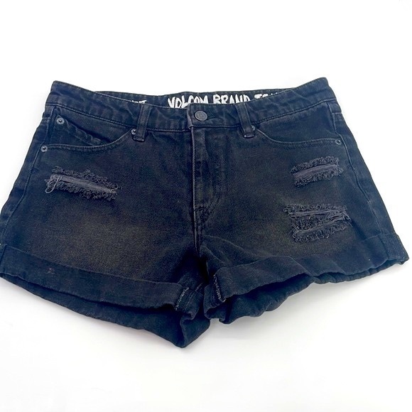 UEC Volcom black distressed jean shorts size 26 - Picture 1 of 7